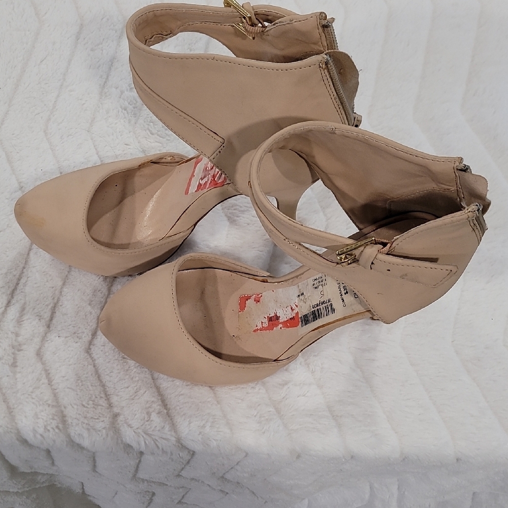 Cupid Cream Heels with Ankle Strap and Stiletto Heel